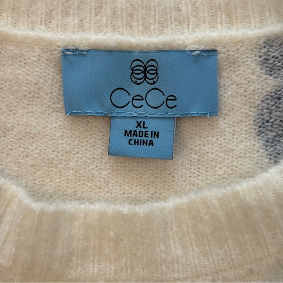 CeCe Crew Neck Sweater NWT Cream & Blue Floral XL - Picture 5 of 7